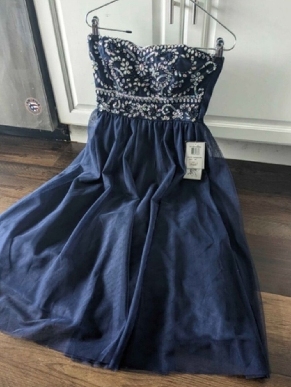 Gorgeous B Darlin tulle beaded dress brand new size 5/6 navy Below Knees…